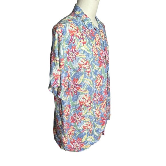 Cremieux Button Up Linen Hawaiian Shirt XL Blue Floral Linen Short Sleeve Pocket - Picture 5 of 7